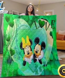 Disney Mickey and Minnie Mouse Disney Fan Gift Happy St Patrick’s Day Gift Minnie and Mickey Love with Shamrocks Blanket