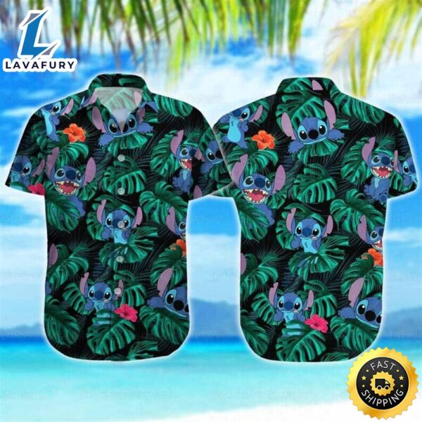 Disney Stitch Hawaiian Shirt Tropical Palm Leaves Gift For Beach Lovers
