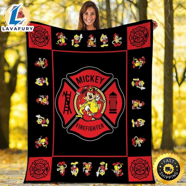 Firefighter Mickey Fleece Sherpa Blanket, Firefighter Blanket, Firefighter Quilt, Mickey Blanket, Mickey Mouse Blanket
