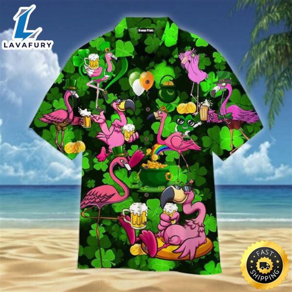Flamingos Drink Beer St Patricks Day Trendy Hawaiian Shirt For