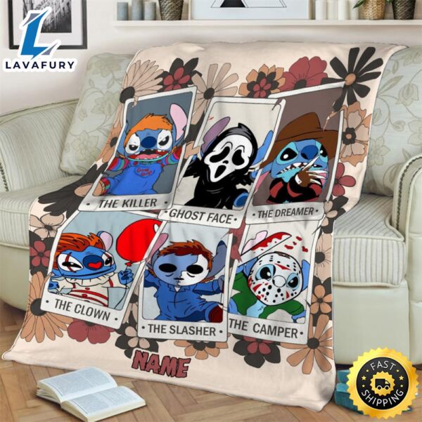 Floral Stitch Cosplay Horror Characters Blanket Retro Halloween Halloween Movies Custom Name