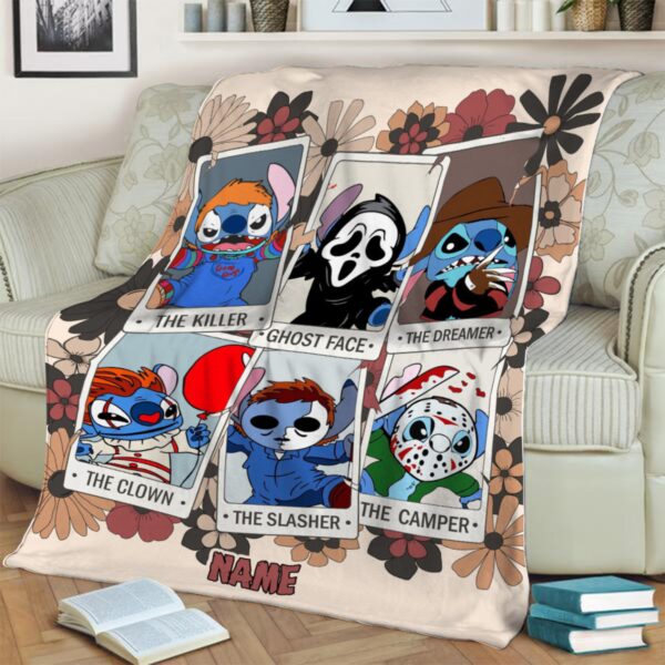 Floral Stitch Cosplay Horror Characters Blanket Retro Halloween Halloween Movies Custom Name