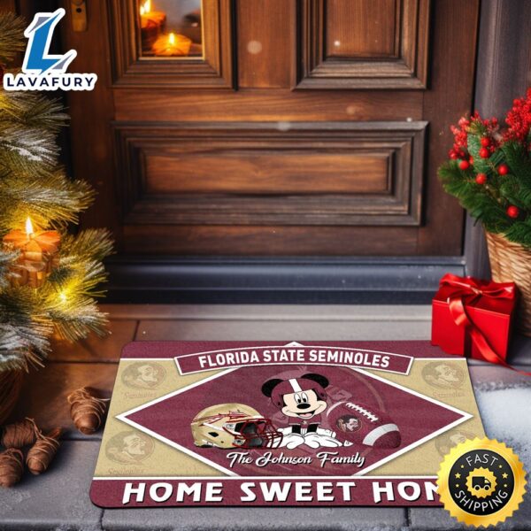 Florida State Seminoles Doormat Custom Your Family Name Sport Team And Mickey Mouse NCAA Doormat