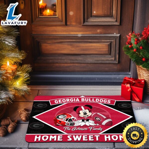 Georgia Bulldogs Doormat Custom Your Family Name Sport Team And Mickey Mouse NCAA Doormat