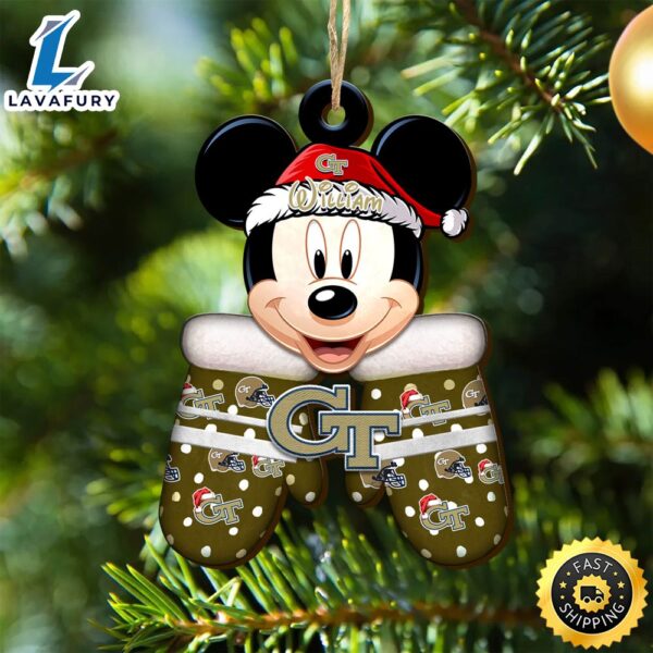 Georgia Tech Yellow Jackets Team And Mickey Mouse NCAA With Glovers Wooden Ornament Personalized Your Name