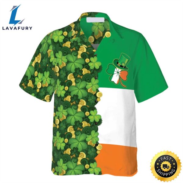 Gold Coins Shamrock Saint Patrick’s Day Irish Ireland Flag Trendy Hawaiian Shirt