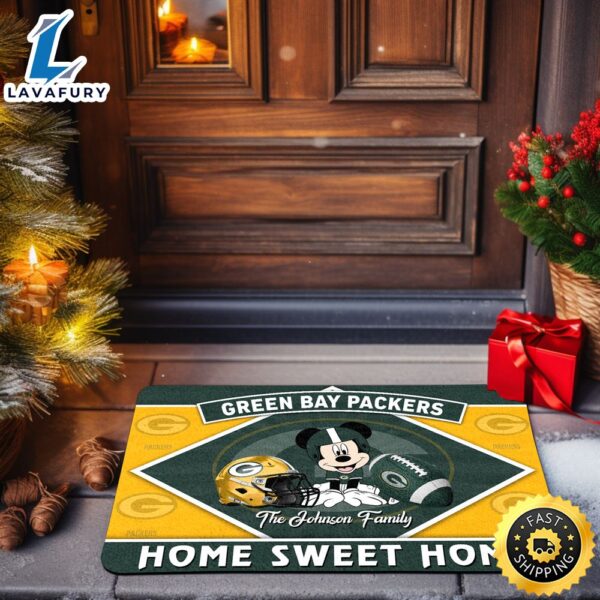 Green Bay Packers Doormat Custom Your Family Name Sport Team And Mickey Mouse NFL Doormat