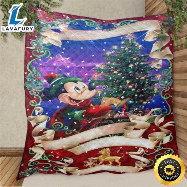 Happy Holiday Mickey Mouse Disney Christmas Gifts Lover Quilt Blanket Bedding Set, Mickey Quilt Blanket Bedding Set