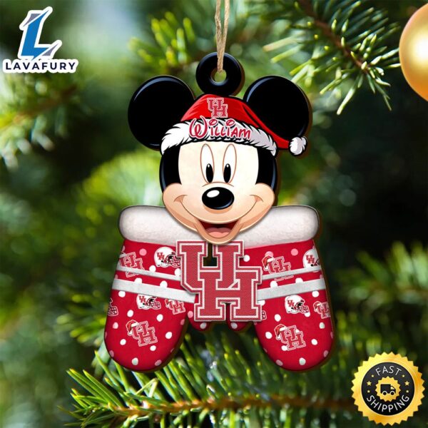 Houston Cougars Team And Mickey Mouse NCAA With Glovers Wooden Ornament Personalized Your Name