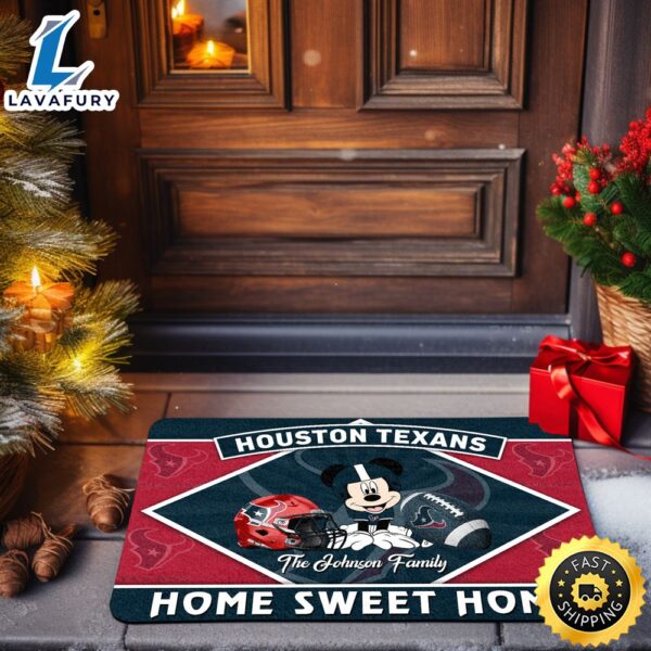 Houston Texans Doormat Custom Your Family Name Sport Team And Mickey Mouse NFL Doormat