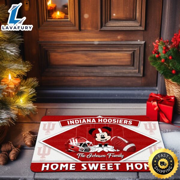 Indiana Hoosiers Doormat Custom Your Family Name Sport Team And Mickey Mouse NCAA Doormat
