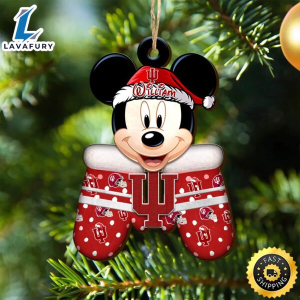 Indiana Hoosiers Team And Mickey Mouse NCAA With Glovers Wooden Ornament Personalized Your Name