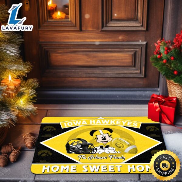 Iowa Hawkeyes Doormat Custom Your Family Name Sport Team And Mickey Mouse NCAA Doormat