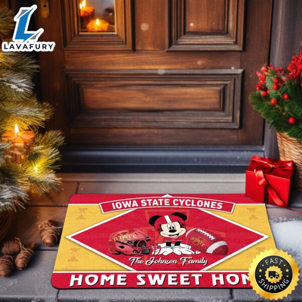 Iowa State Cyclones Doormat Custom Your Family Name Sport Team And Mickey Mouse NCAA Doormat