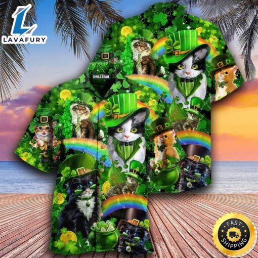 Irish Saint Patricks Day Cats Shamrocks Hawaiian Shirt