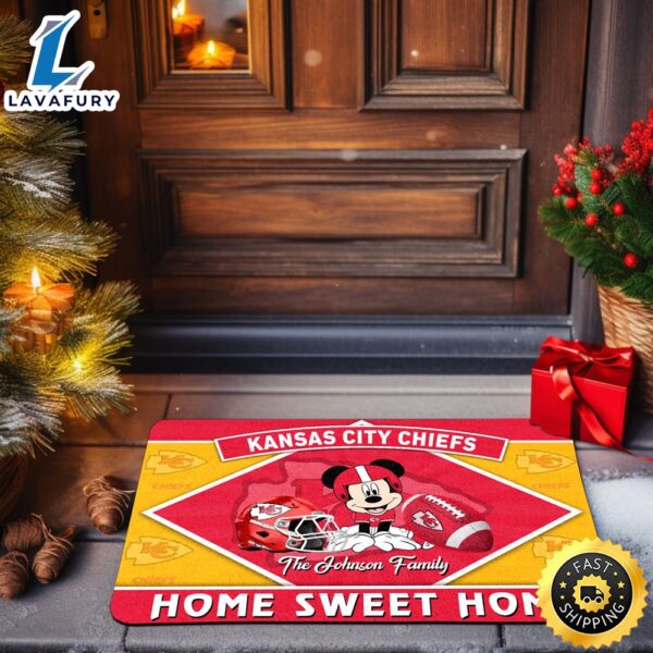Kansas City Chiefs Doormat Custom Your Family Name Sport Team And Mickey Mouse NFL Doormat