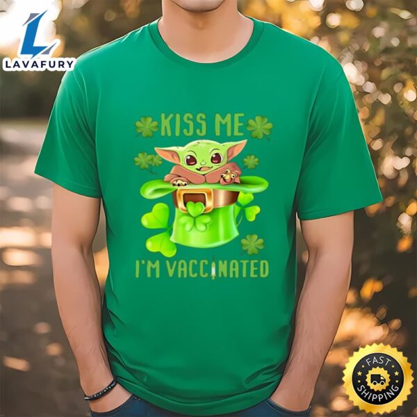 Kiss Me I’m Vaccinated Leprechaun Baby Yoda Patrick’s Day T-Shirt