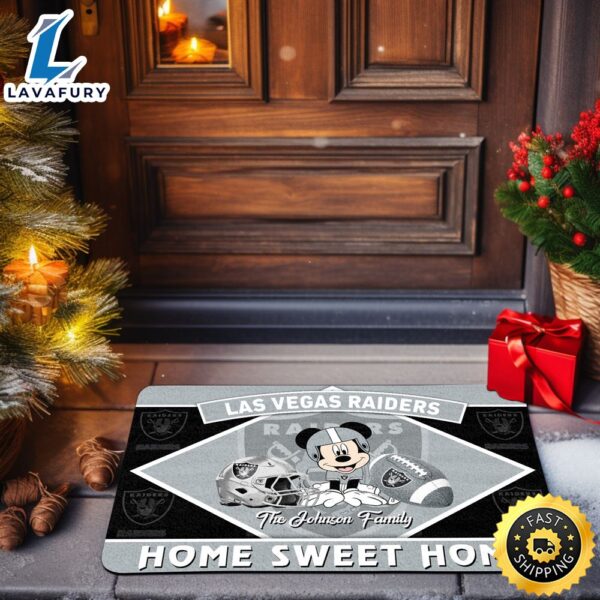 Las Vegas Raiders Doormat Custom Your Family Name Sport Team And Mickey Mouse NFL Doormat