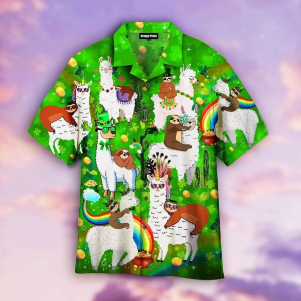 Llama And Sloth St Patricks Day Trendy Hawaiian Shirt For