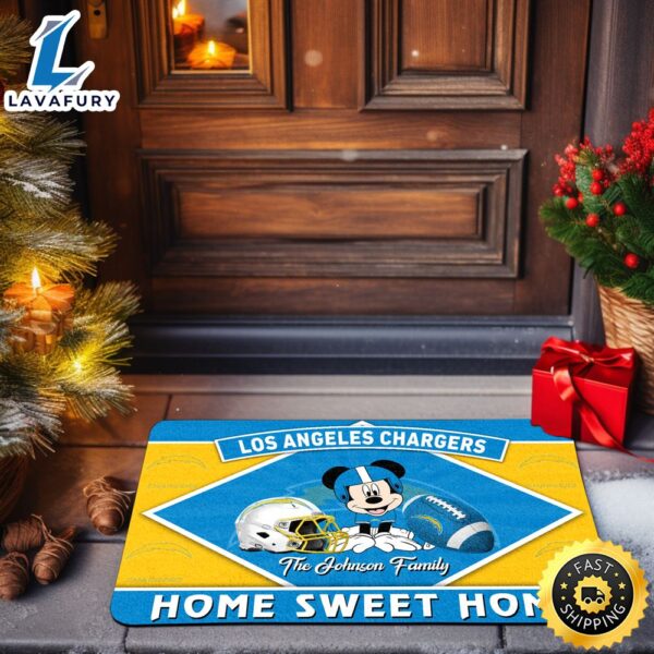 Los Angeles Chargers Doormat Custom Your Family Name Sport Team And Mickey Mouse NFL Doormat
