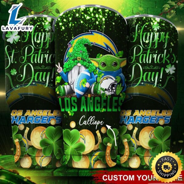 Los Angeles Chargers NFL Custom Name Tumbler St Patrick Day Baby Yoda