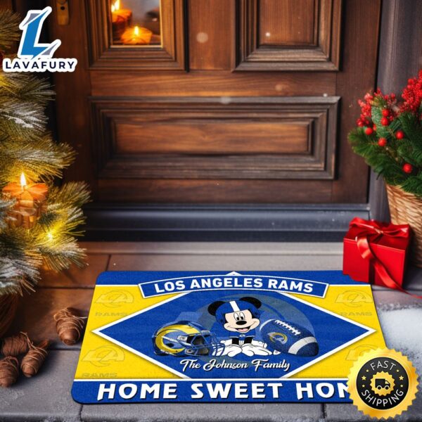 Los Angeles Rams Doormat Custom Your Family Name Sport Team And Mickey Mouse NFL Doormat