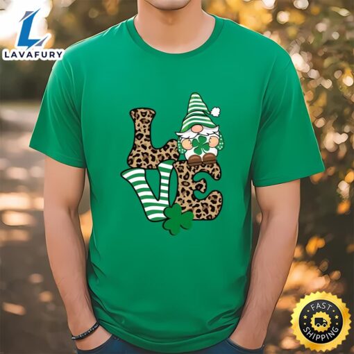 Love St. Patrick’s Day Gnome Leopard Print T-Shirt