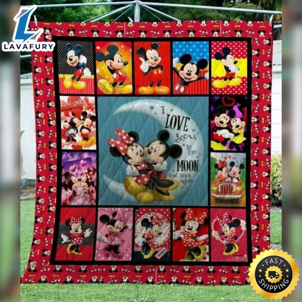 Love You To The Moon And Back Mickey Mouse And Minnie Collected Quilt Blanket Bedding Set