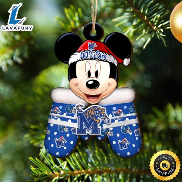 Memphis Tigers Team And Mickey Mouse NCAA With Glovers Wooden Ornament Personalized Your Name