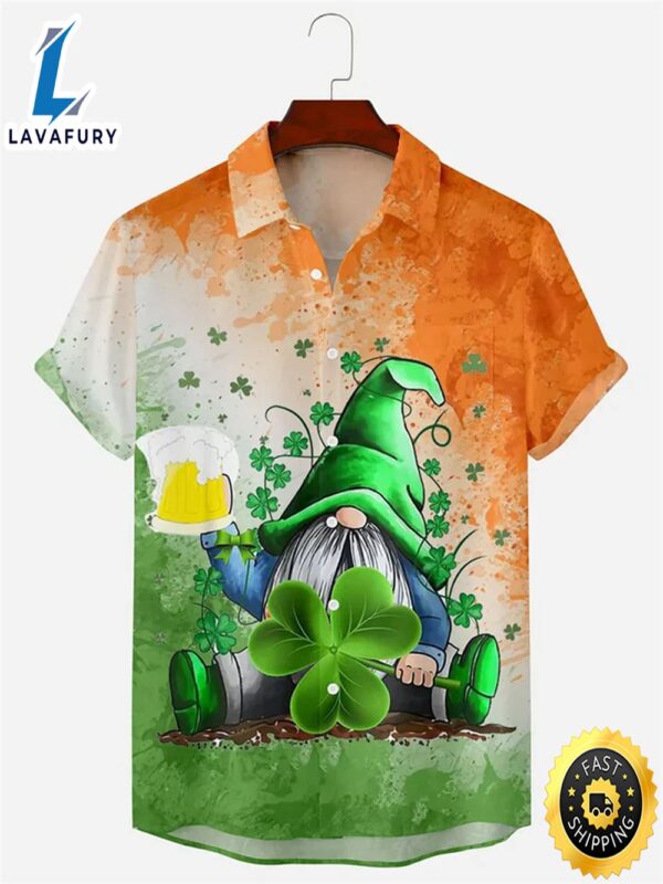 Men’s St. Patrick’s Day Printed Shirt, Gnome Trendy Hawaiian Shirt