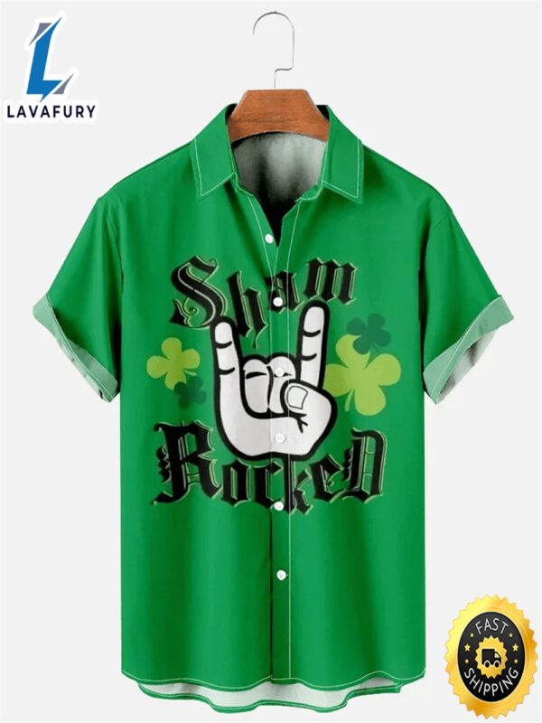 Men’s St. Patrick’s Day Sham Rocked Printed Trendy Hawaiian Shirt