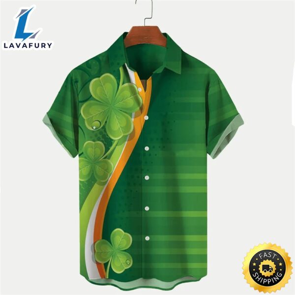 Men’s St. Patrick’s Day Shamrock Print Trendy Hawaiian Shirt, St. Patrick’s Day Trendy Hawaiian Shirt For Men