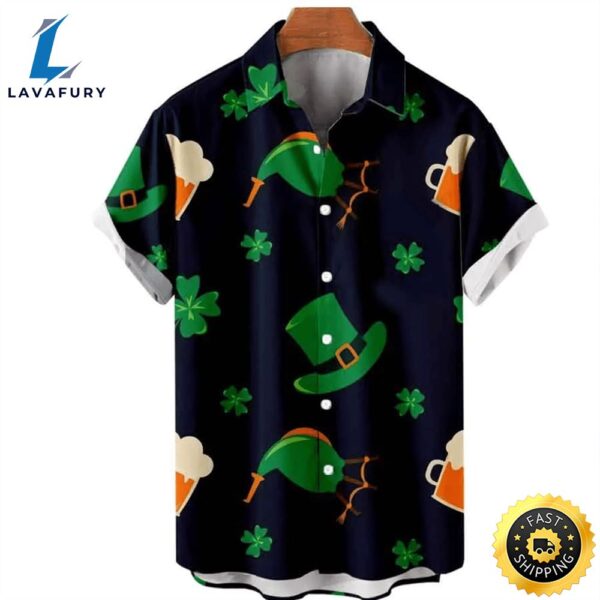 Mens St. Patrick’s Day 3D Trendy Hawaiian Shirt, Shamrock Shirt, Irish Trendy Hawaiian Shirt