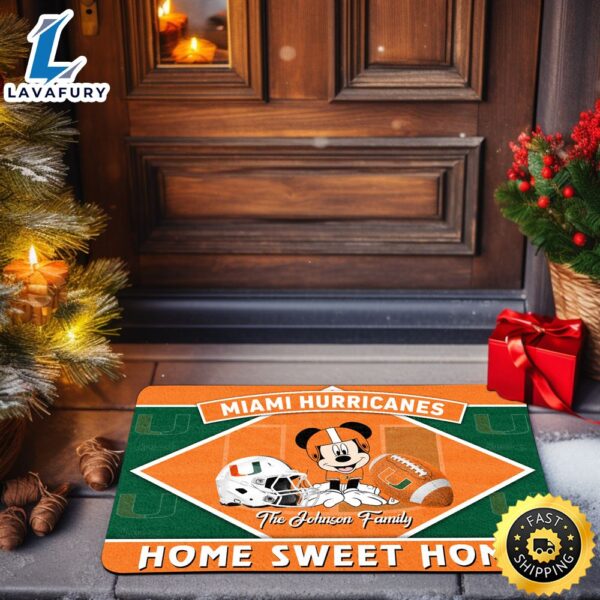 Miami Hurricanes Doormat Custom Your Family Name Sport Team And Mickey Mouse NCAA Doormat