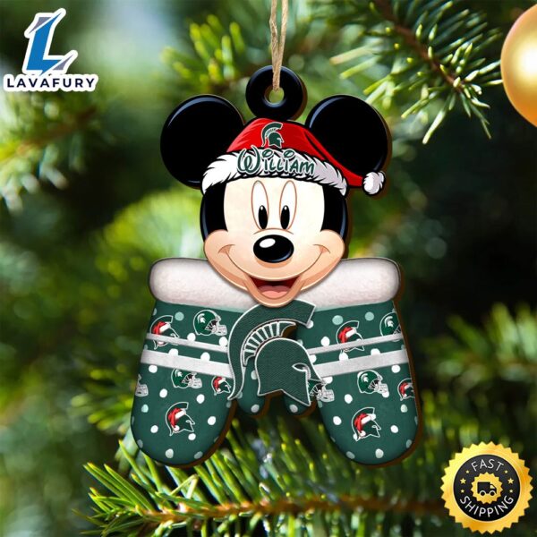 Michigan State Spartans Team And Mickey Mouse NCAA With Glovers Wooden Ornament Personalized Your Name