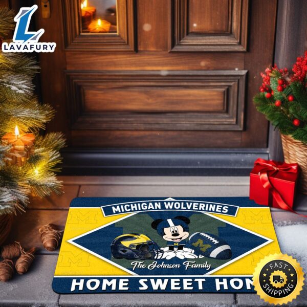 Michigan Wolverines Doormat Custom Your Family Name Sport Team And Mickey Mouse NCAA Doormat