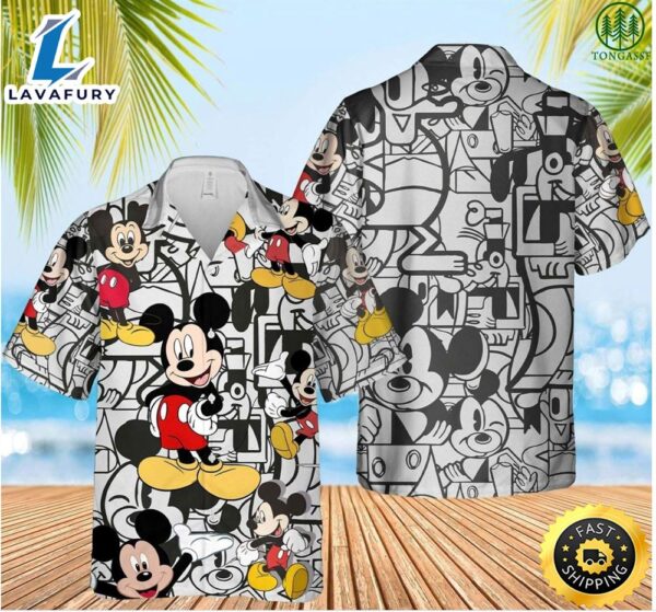 Mickey Mouse Disney Men’s Hawaiian Shirt 3D Animation Printed Short Sleeve Fashion Casual