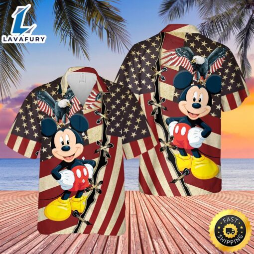 Mickey Mouse US Flag Hawaiian Shirt Aloha Eagle