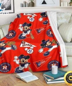 Mickey Plays Astros Fleece Blanket For Baseball Fans 1