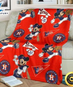 Mickey Plays Astros Fleece Blanket For Baseball Fans 2