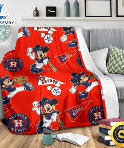 Mickey Plays Astros Fleece Blanket For Baseball Fans 3