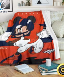 Mickey Plays Broncos Fleece Blanket For Football Fans 1