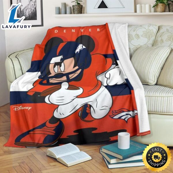 Mickey Plays Broncos Fleece Blanket For Football  Fans