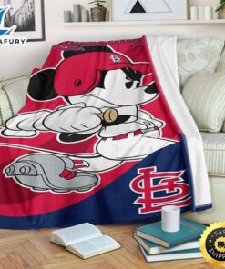 Mickey Plays Cardinals Fleece Blanket For Baseball Fans 1
