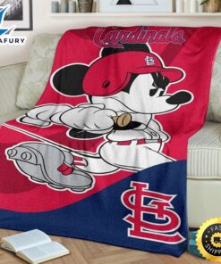Mickey Plays Cardinals Fleece Blanket For Baseball Fans 2