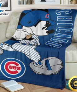 Mickey Plays Cubs Fleece Blanket For Baseball Fans 2