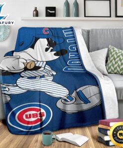 Mickey Plays Cubs Fleece Blanket For Baseball Fans 3