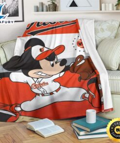 Mickey Plays Orioles Fleece Blanket For Baseball Fans 1