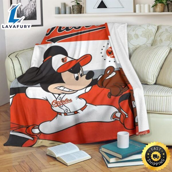 Mickey Plays Orioles Fleece Blanket For Baseball  Fans