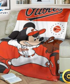 Mickey Plays Orioles Fleece Blanket For Baseball Fans 2